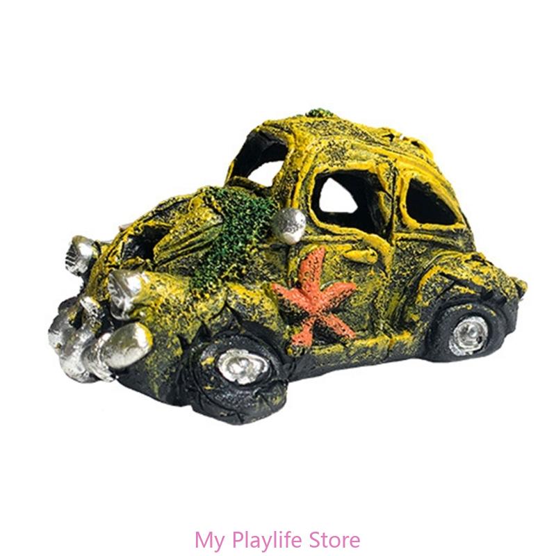 Resin Wrecked Car Ornaments DIY Resin Fish Tank Artificial Aquarium Car Wreckage Simulation for Fish Reptiles Shelter