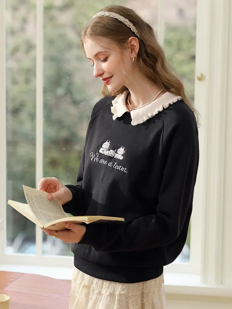 I believe you Womens wool hoodie with two doll collars loose winter top thick soft jumper 2234195461 240827