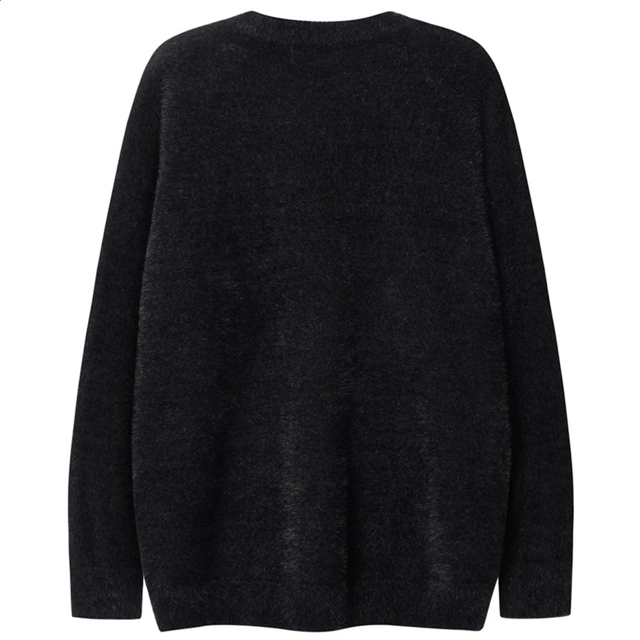 Super Size Hip Hop Knitted Jumper Pullover Sweater Butterfly Letter Pattern Sweater Neutral Loose Y2K Sweater Black 240829