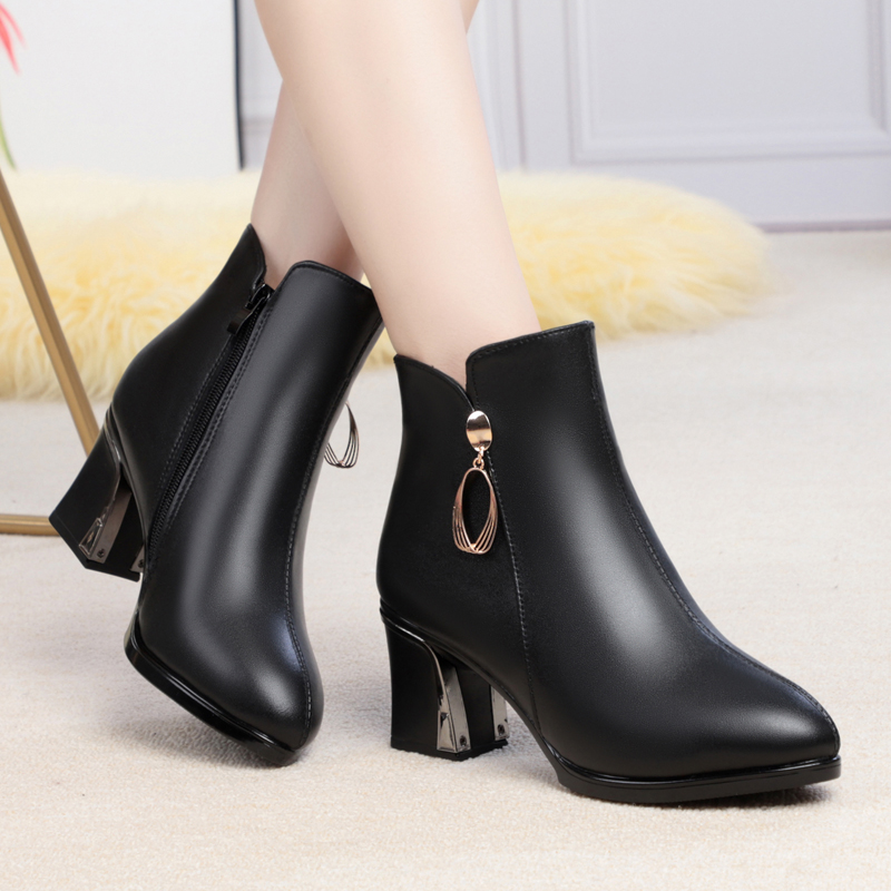 AIYUQI Women winter shoes Women Winter Boots Pointed Genuine Leather High-Heel Women's Dress Boots Large Size