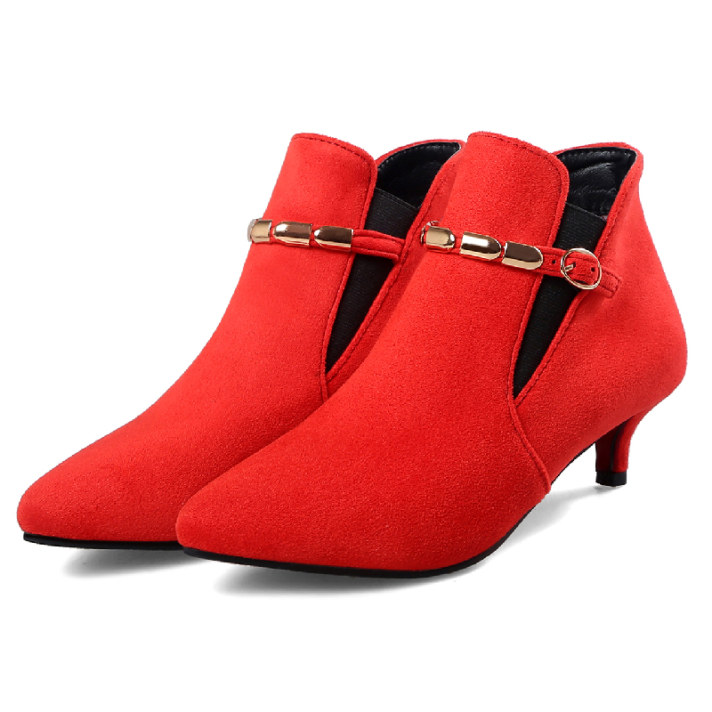 Heel Low Ankle Boots Shoes Woman Fashion Pointed Toe ck Short Boot Female Buckle Footwear Gray Red Green Large Size 46 48 4579 Bule