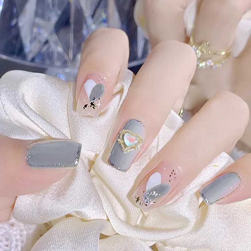 10Pcs 11.5x10mm heart-shaped design charm used for nail art alloy accessories aurora gemstones used for multi-color nail rhinestones W240829