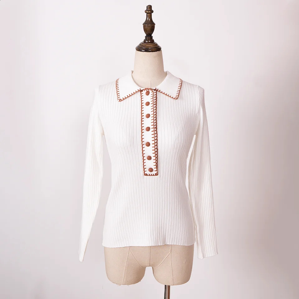 ZESSAM Solid Embroidery Stitching Jacquard Knit Pullover Long Sleeve Warm Button Female Sweater Casual Cozy Lady Tops 240827