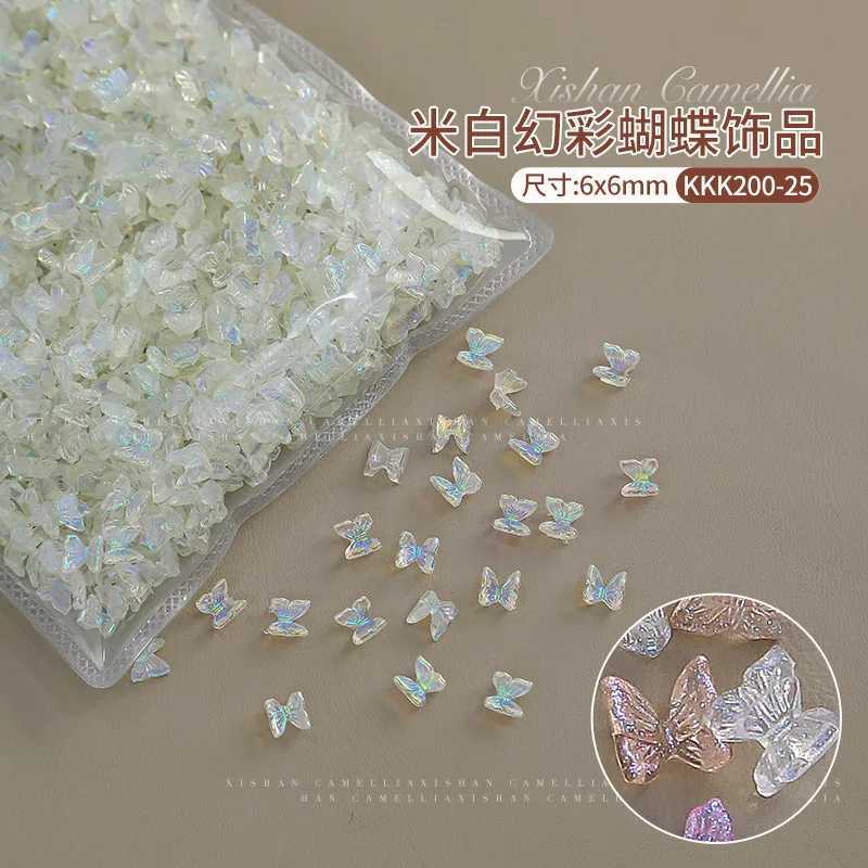 100 pieces of 6mm Aurora Butterfly Nail Art Charm Resin Kawaii Accessories Mini 3D Butterfly Nail Water Diamond DIY Nail Art Decoration W240829