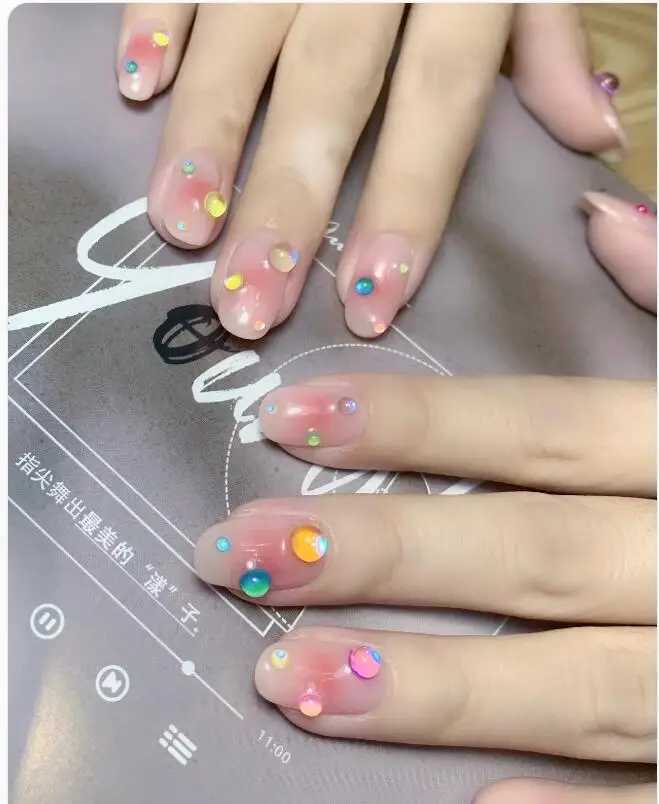 1 box of mermaid bubble beads nail rhinestones charm mixed round flat back macaron beads French nail decoration gemstone DIY accessories R#Y2K W240829