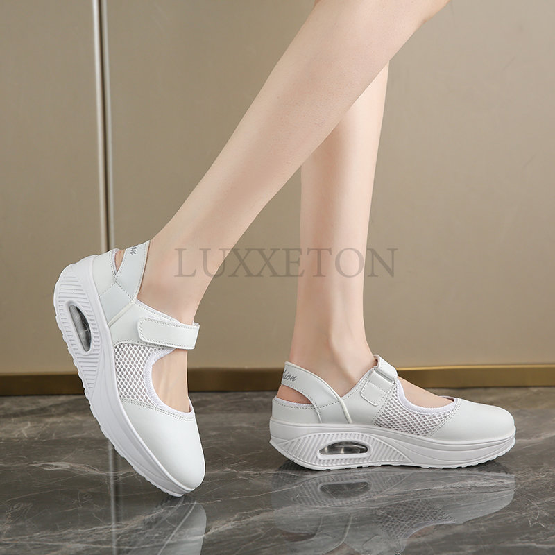 Fashion Mary Jane Shoes Mesh Women Shoes Summer Rocking Shoes Black Cushion Breathable Casual Ladies Shoes