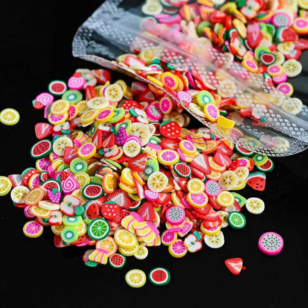 1000pcs Mixed 3D Fruit Slices Nail Charm Polymer Clay DIY Design Slices Lemon Nail Decoration Soft Clay Polishing Craft Supplies W240829