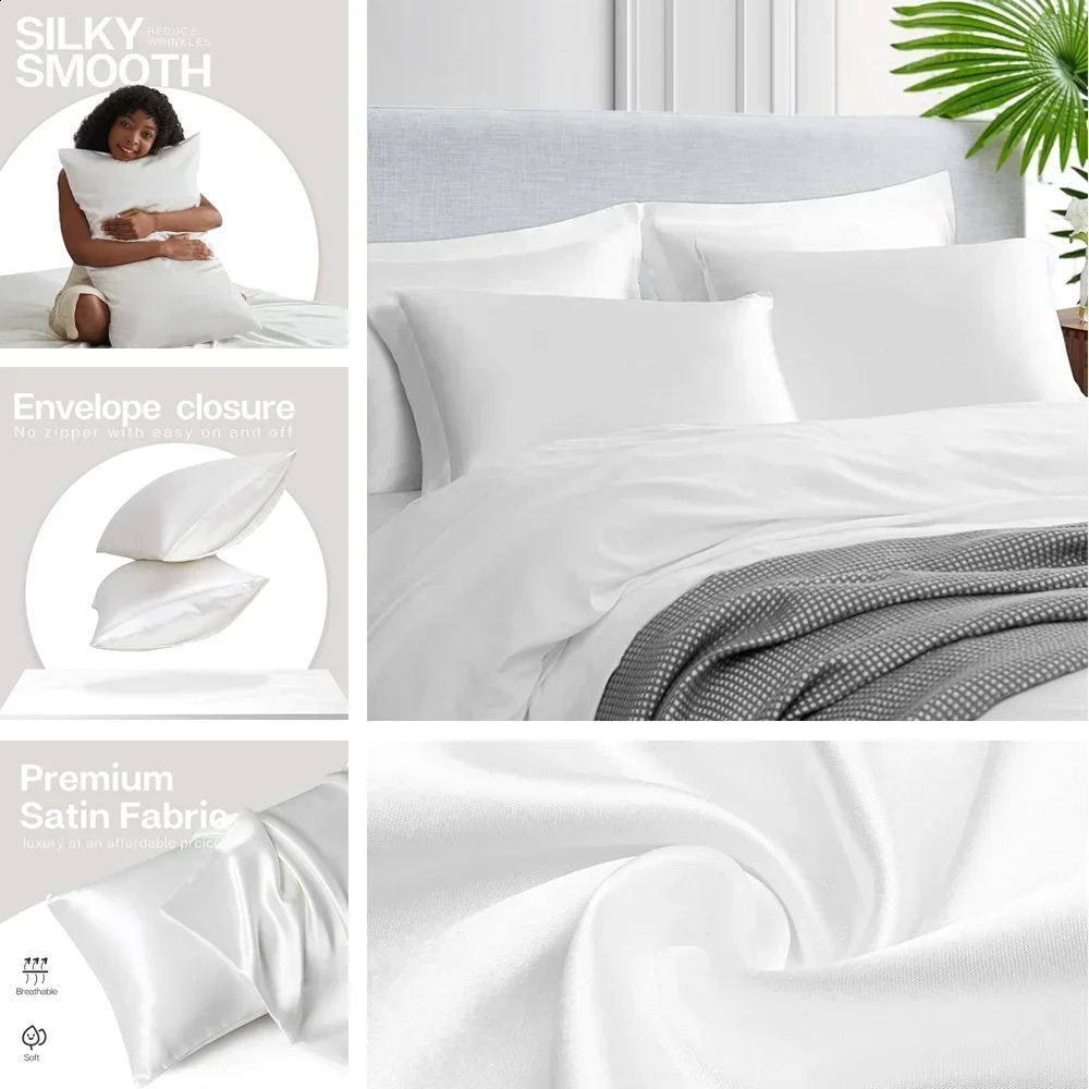 Pillow Case 2 sets of satin pillowcases for hair and skin super soft and cooling similar to silk pillowcases envelope closure home textile 240829
