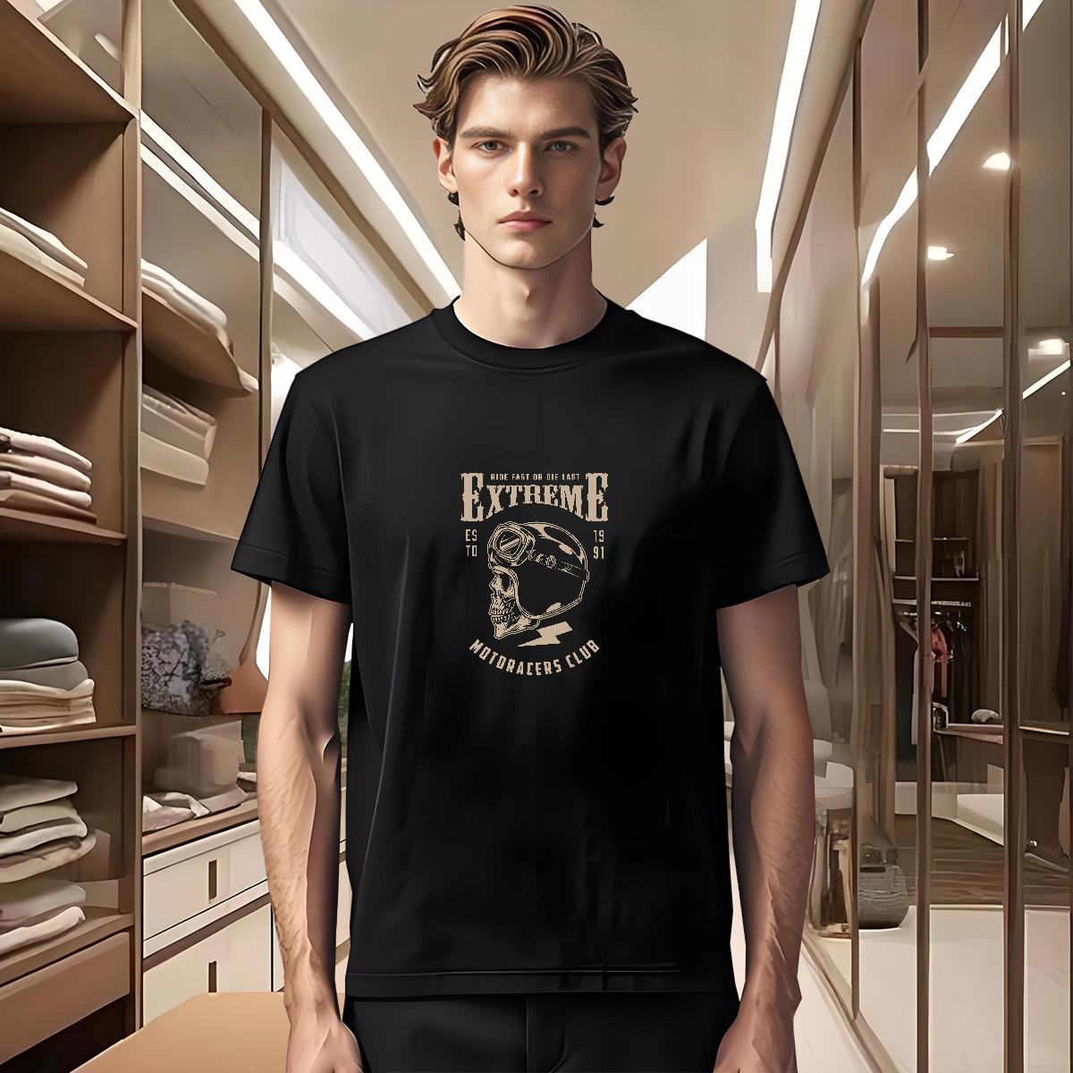 Loose T Shirts Men 230g Cotton skull Summer Casual Custom Print Oversized Breathable Short Sleeve Couples T Shirts Brand Tee Shirt
