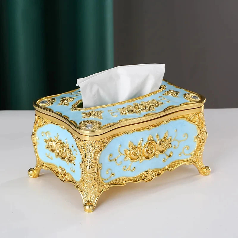 European Style Tissue Box Living Room Desktop Retro y Rose Pattern Napkin Rack Home Decoration 240829