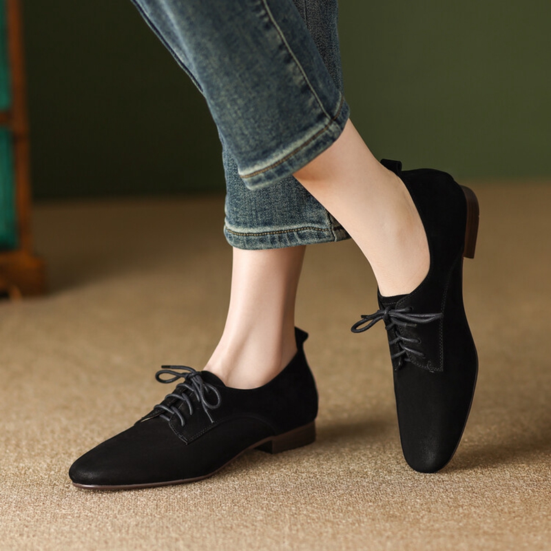 Spring NEW Sheep Suede Square Toe Chunky for Solid Low Heel Women Pumps New Simple Lace-up Shoes 899b