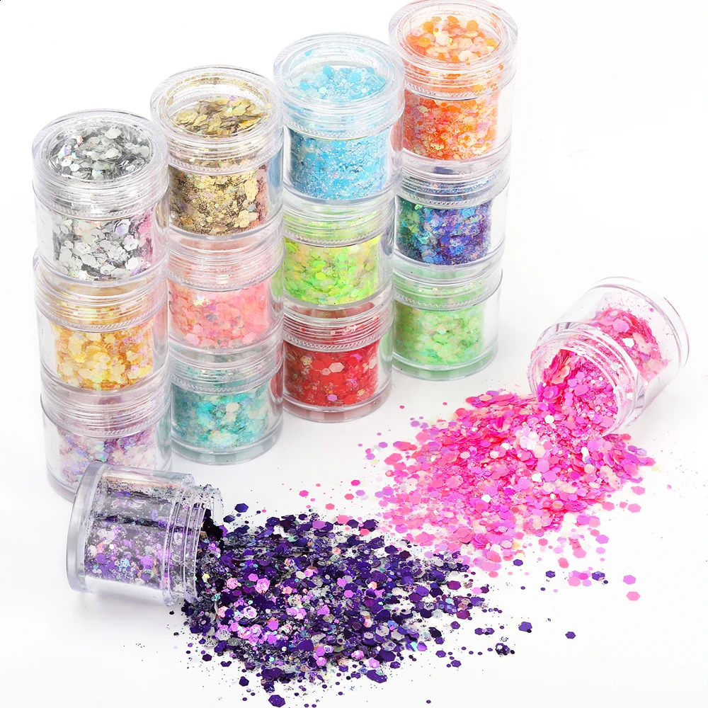 15 colors -20g luminous short and chubby nail art flash mixed with ultra-fine powder iris hexagonal ultraviolet glitter 240829