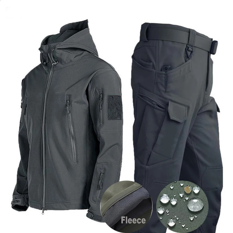 Winter Autumn Tactical Jacket Suit Men Army SoftShell Tactical Waterproof Jackets Fishing Hiking Camping Climbing Fleece Jacket 240829