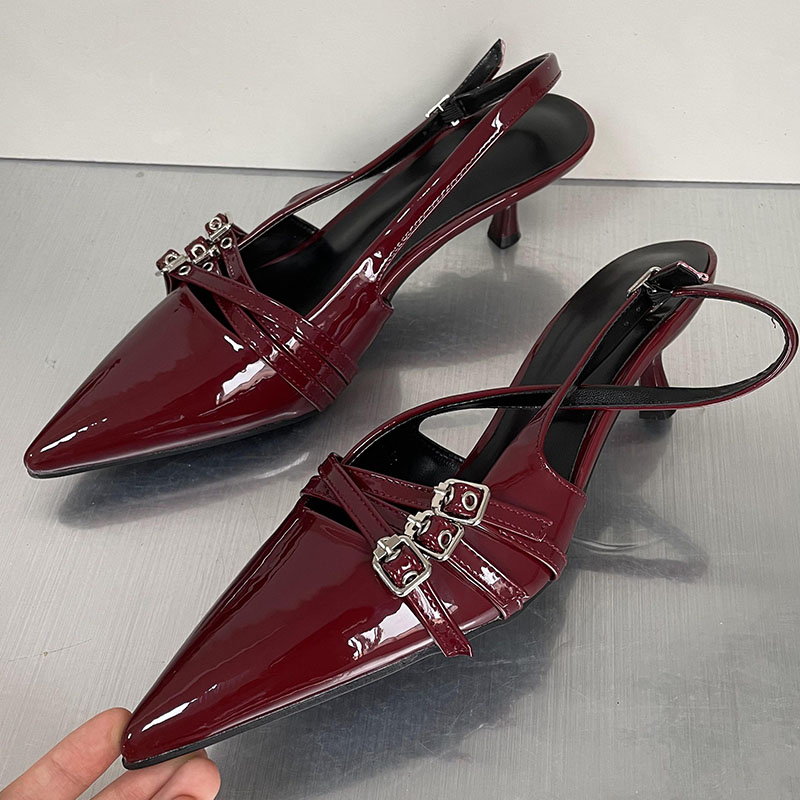 Pointed Fashion Toe New Women 2024 New Female Shallow Ladies Medium Heels Pumps Shoes Wine Red Footwear Big Size ebf3