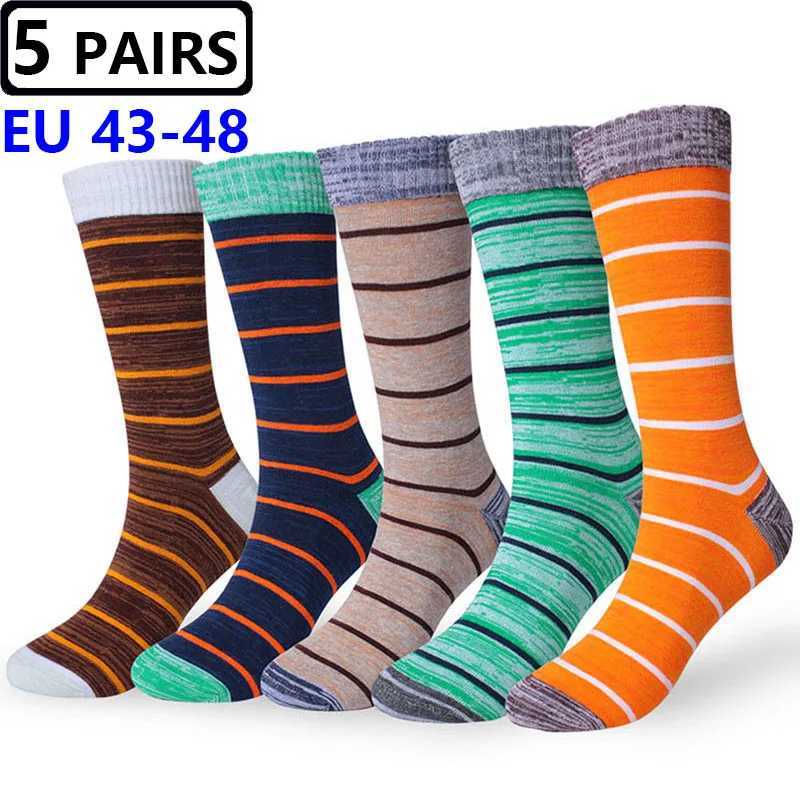 Men's Socks 10pcs=5 Pairs/lot Mens Socks Large Big Plus Size EU46 4748 Long Socks Male Business Casual Cotton Socks Man Calcetines Hombre Y240830