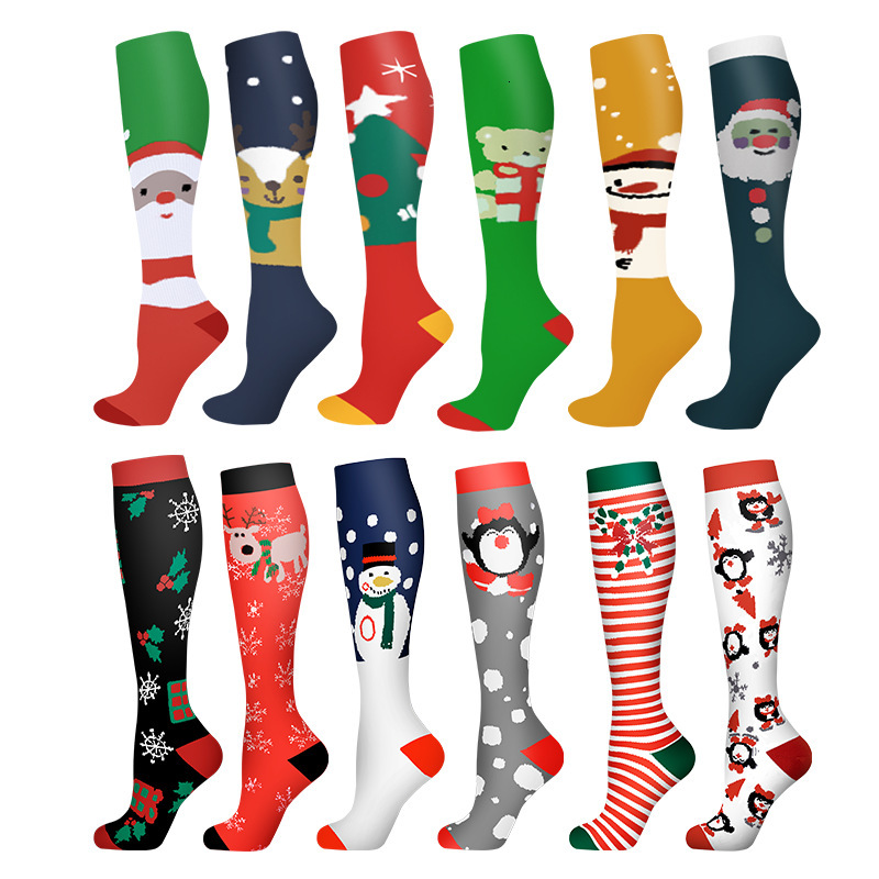 6 pairs Christmas Pressure Halloween Adult Running Sports Compression Leg Socks