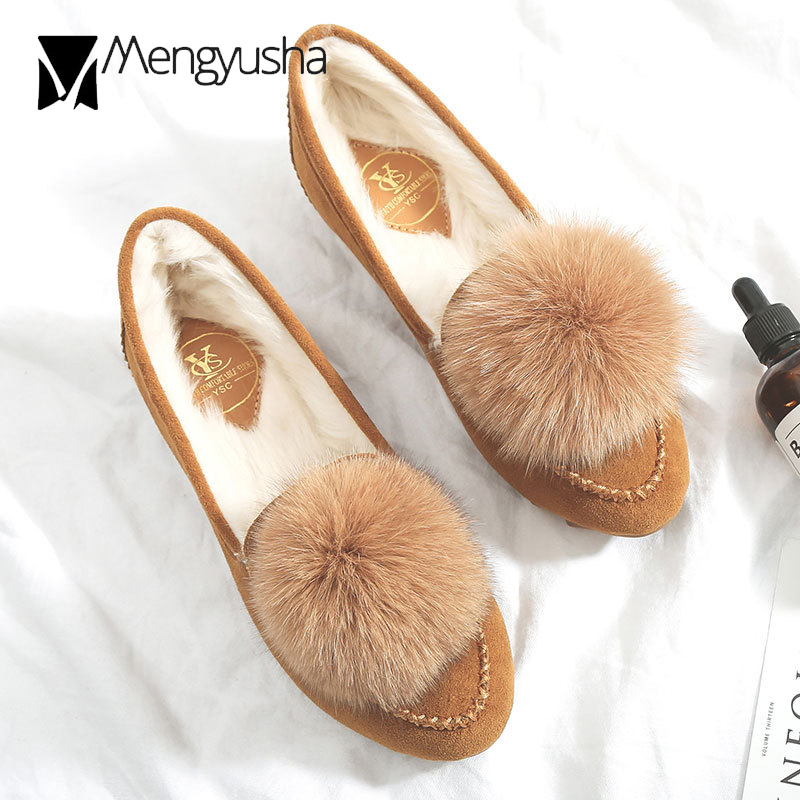 Cute pompom winter fur flat loafers women 9.5/10 espadrilles 2023 new arrival ballet flats slip on creepers comfort moccasins