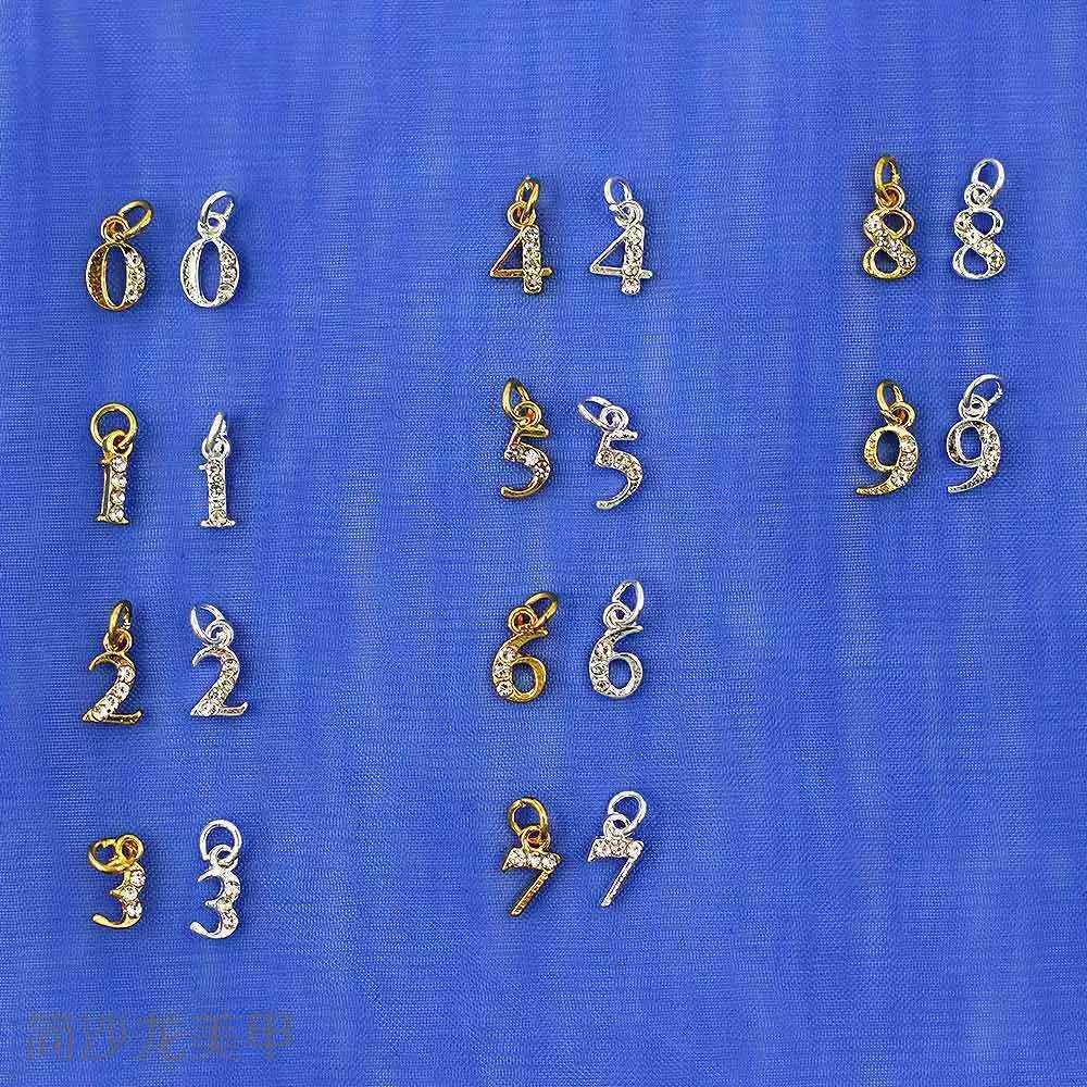 10/26 perforated ring letter 3D nail art charm (0-9)/A-Z pendant letter nail decoration gold/silver digital handmade pendant W240829