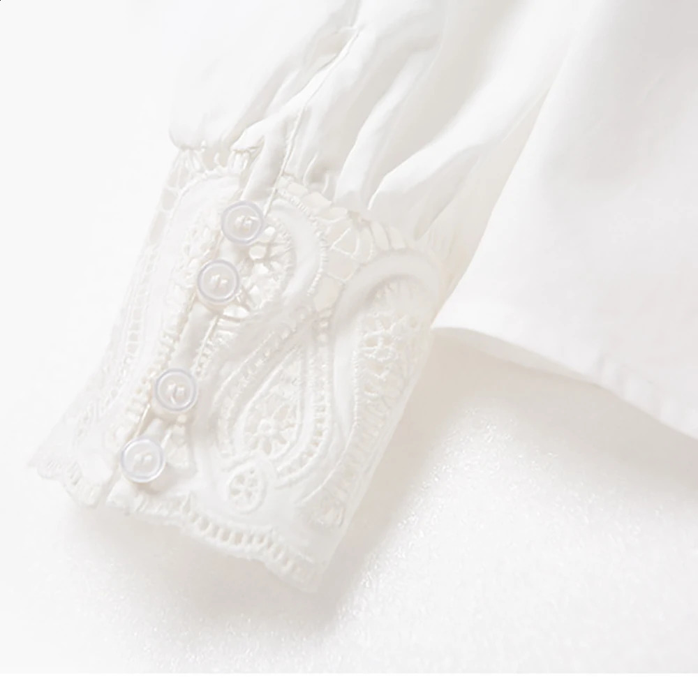 ZESSAM Lace Embroidery Women Shirt Long Sleeve Hollow Out Button Ruffle Cardigan Vintage Classic Casual Lady Top 240827