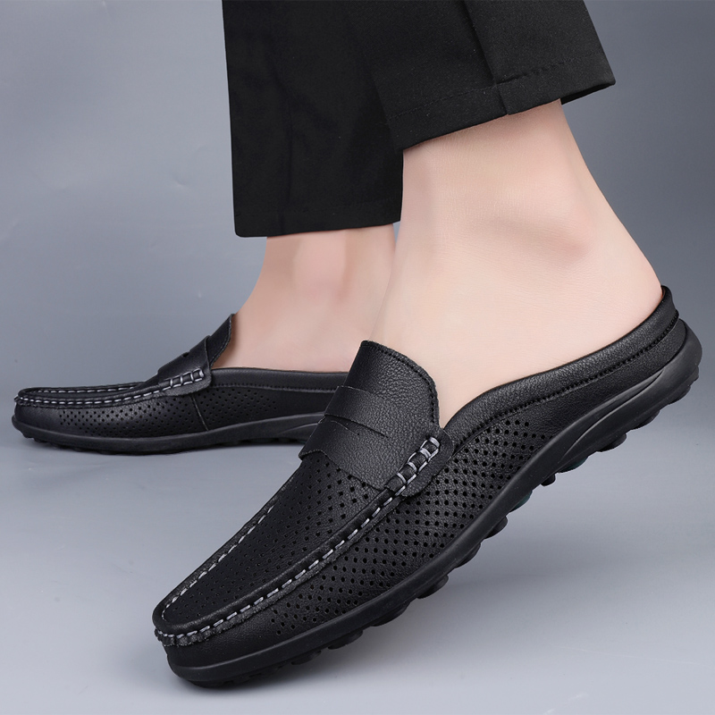 Plus Size 47 Men's Half Shoes Hollow Out Loafers for Men Fashion Leather Sandals Shoes Breathable Causal Beach Shoes Slippers