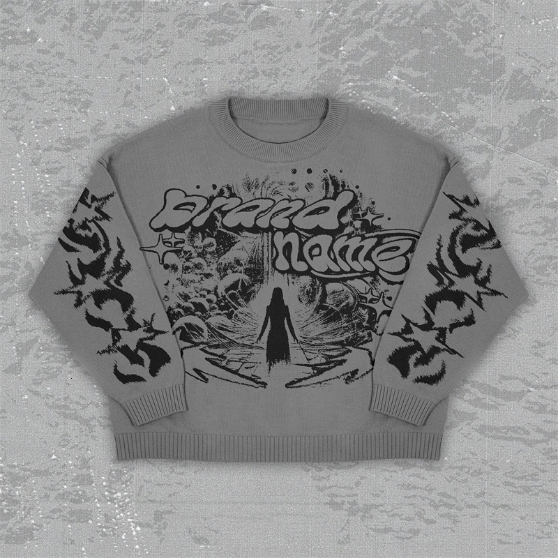 Y2k Clothing Gothic Sweater Knitted Womens Retro Printed Winter Neutral Hip Hop Street Clothing Loose Punk Warm Pull Street Clothing 240829