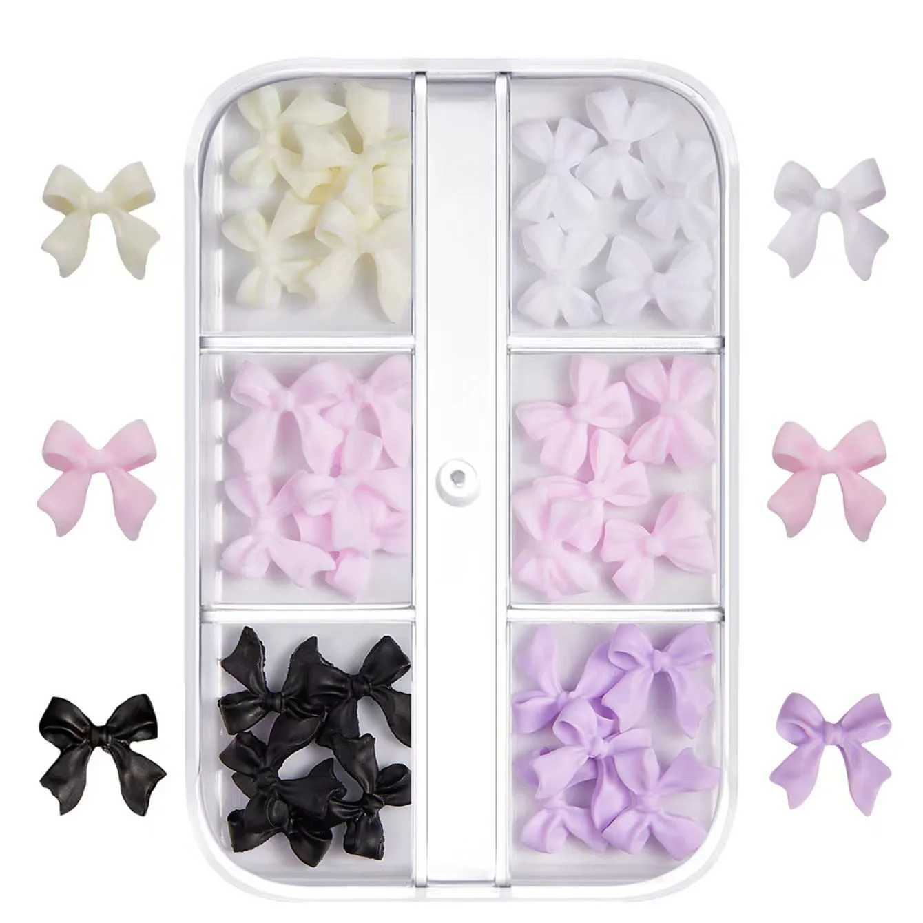 1 box of Kawaii resin bow 3D cute nail art decoration mixed with pink and white pearl heart nail charm design DIY bow nail W240829