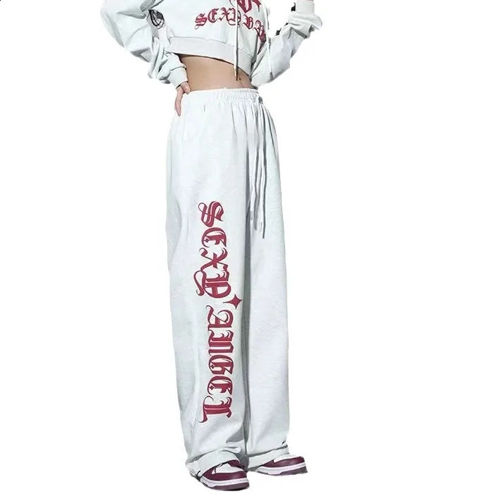 Korean white gray letter printed jogger summer fashion loose hiphop street dance pants Y2k clothing sports 240827