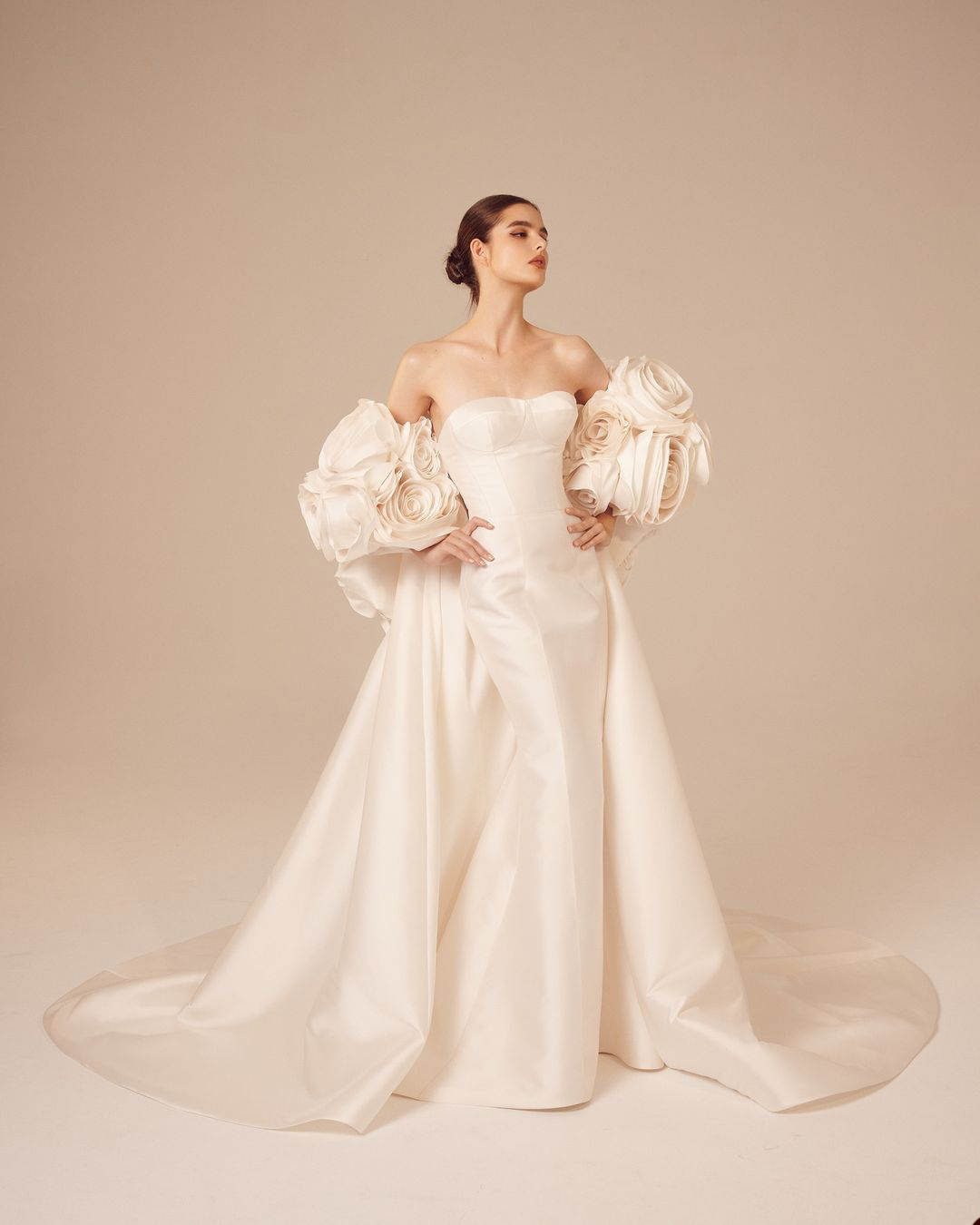 Handmade Flowers Wedding Dress Satin Mermaid Backless Bridal Gowns Custom Made 2 Pieces Wraps vestidos de novia