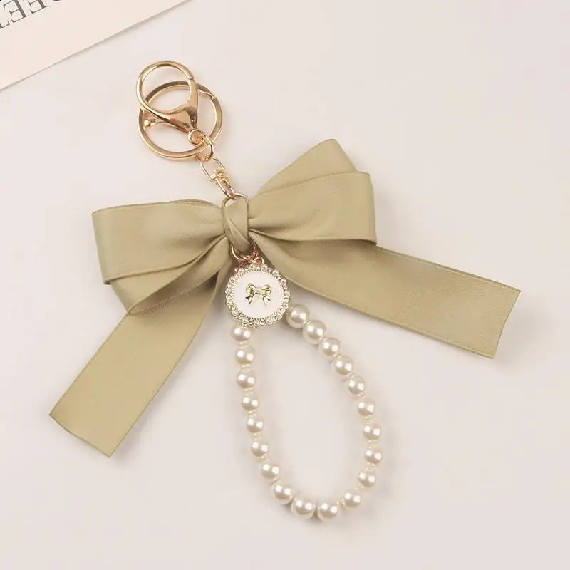 Pearl Keychain Sweet Fashion Ribbon Bowknot Keyring Accessories Metal Buckle Women Bag Charms Gifts Jewelry 240829