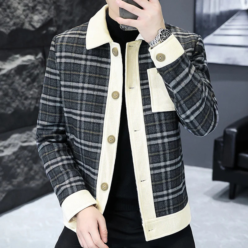 Autumn fashion mens plaid jacket long sleeved casual business jacket social streetwear social windproof jacket Jaqueta Masculina 240829