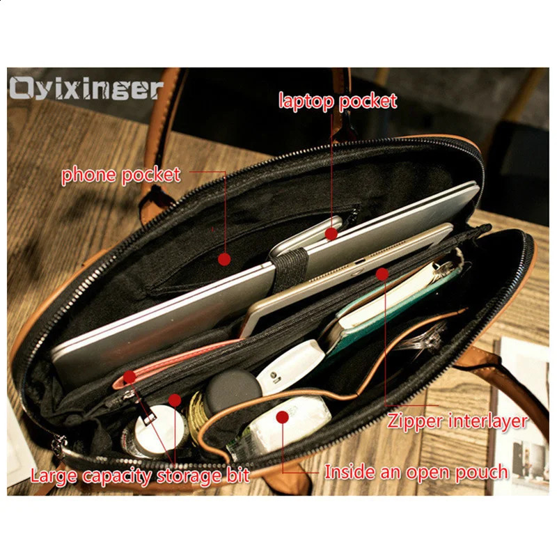 Business womens briefcase leather handbag womens casual handbag 14.1 15.6-inch laptop bag shoulder office bag womens briefcase 240930