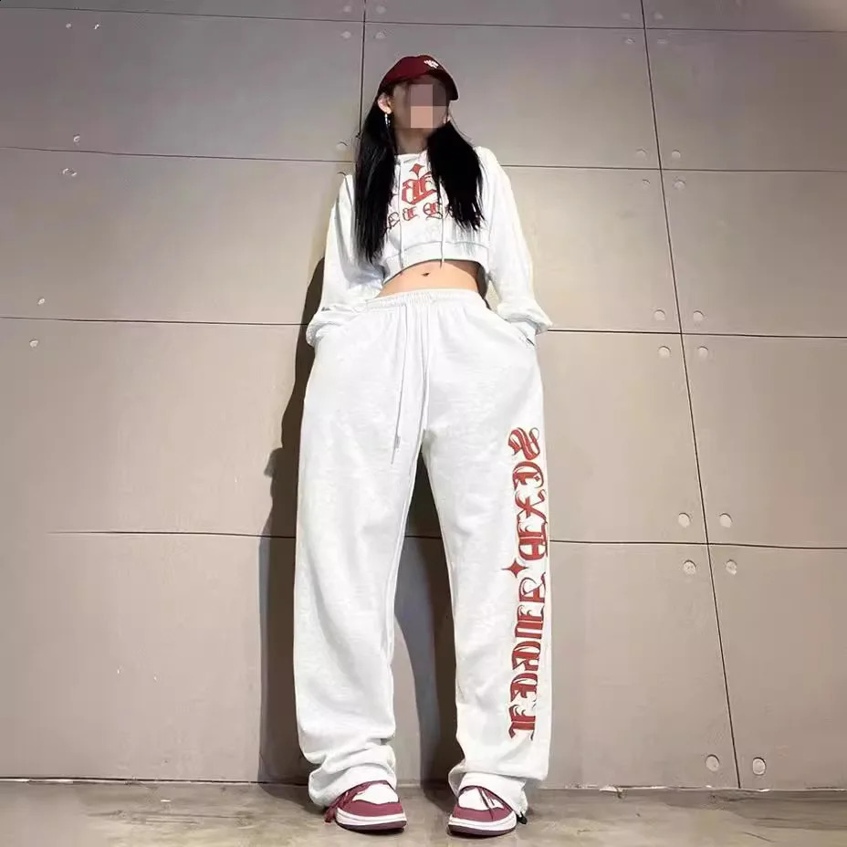 Korean white gray letter printed jogger summer fashion loose hiphop street dance pants Y2k clothing sports 240827