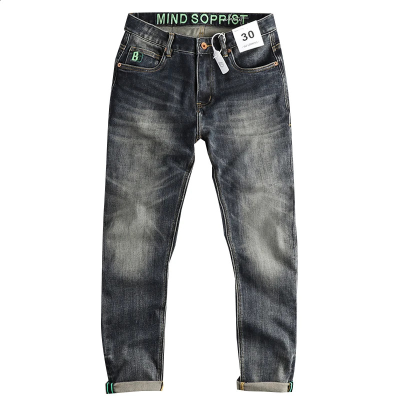 Retro blue gray distressed washed jeans mens fashion spring and autumn American small leg straight leg young pants 240829