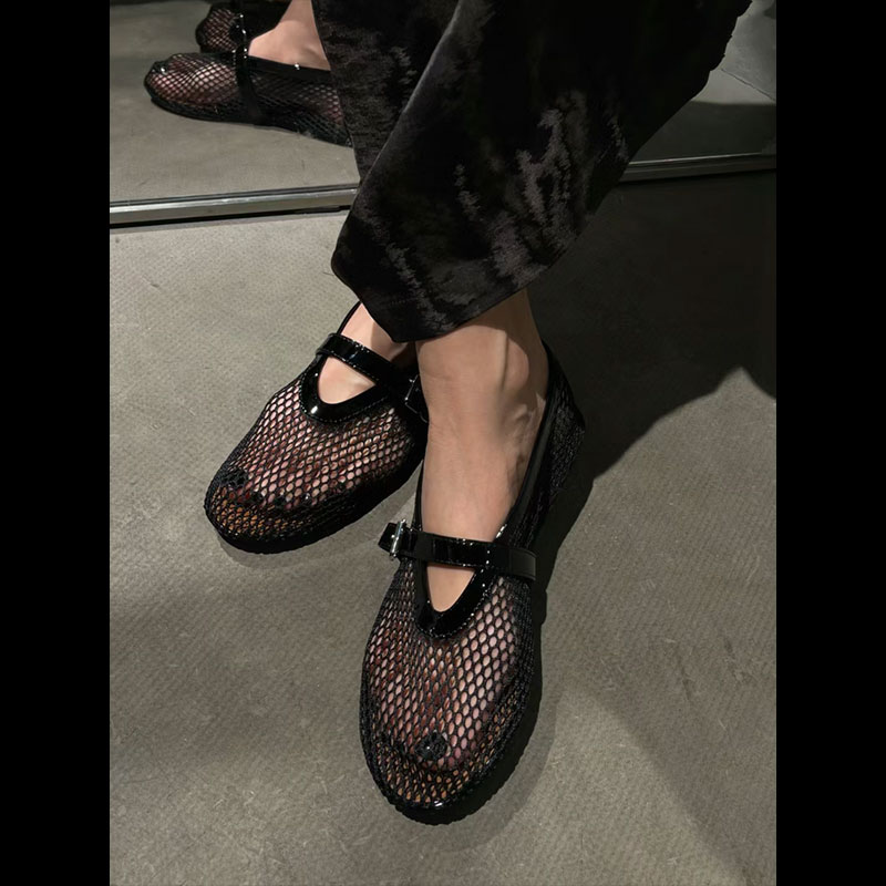 Fashionable Mesh Women's Ballet Mary Jane Shoes Summer Walking Shoes Round Toe Buckle Flats