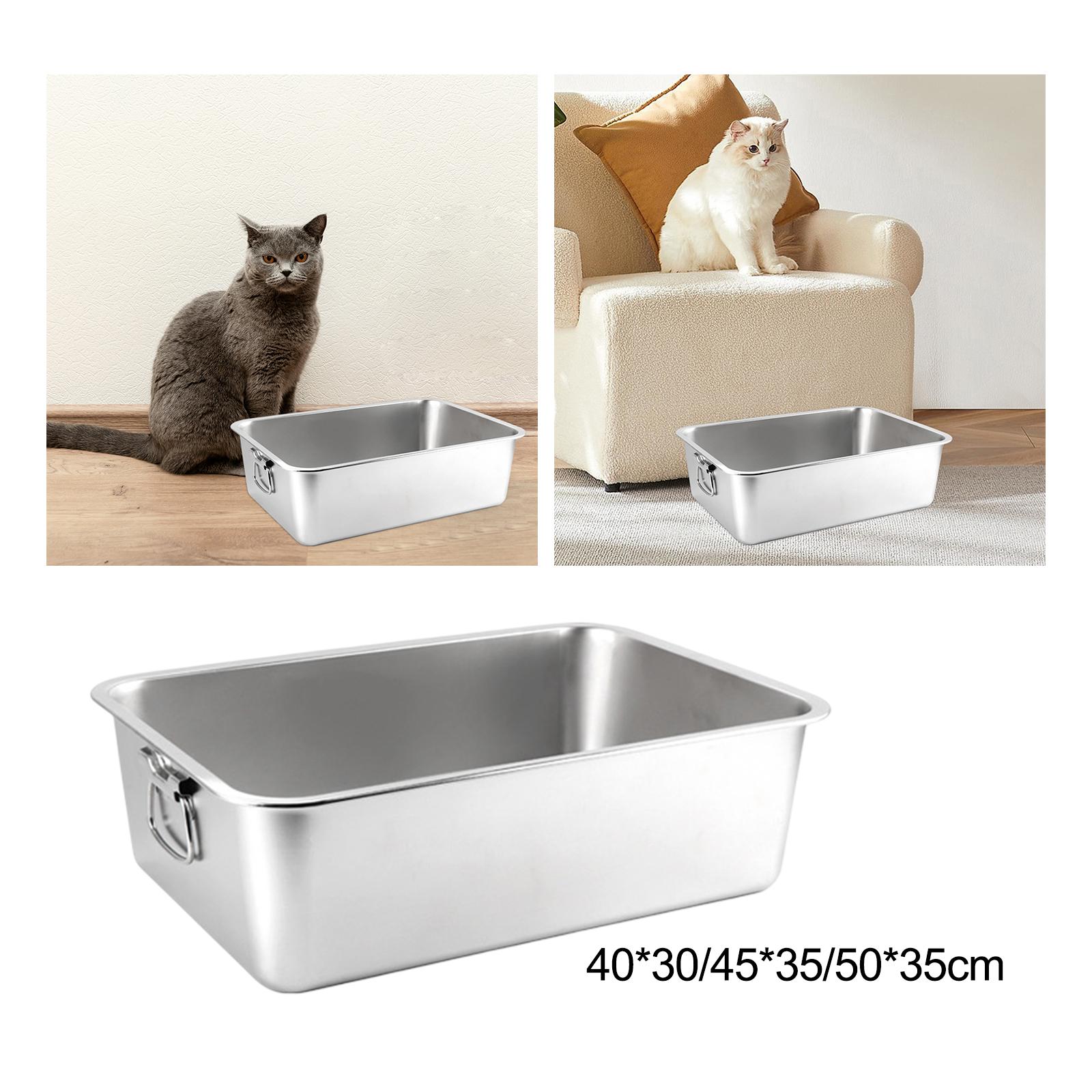 Open Top Pet Cat Litter Box Kitten Litter Pan Kitten Potty Toilet Stainless