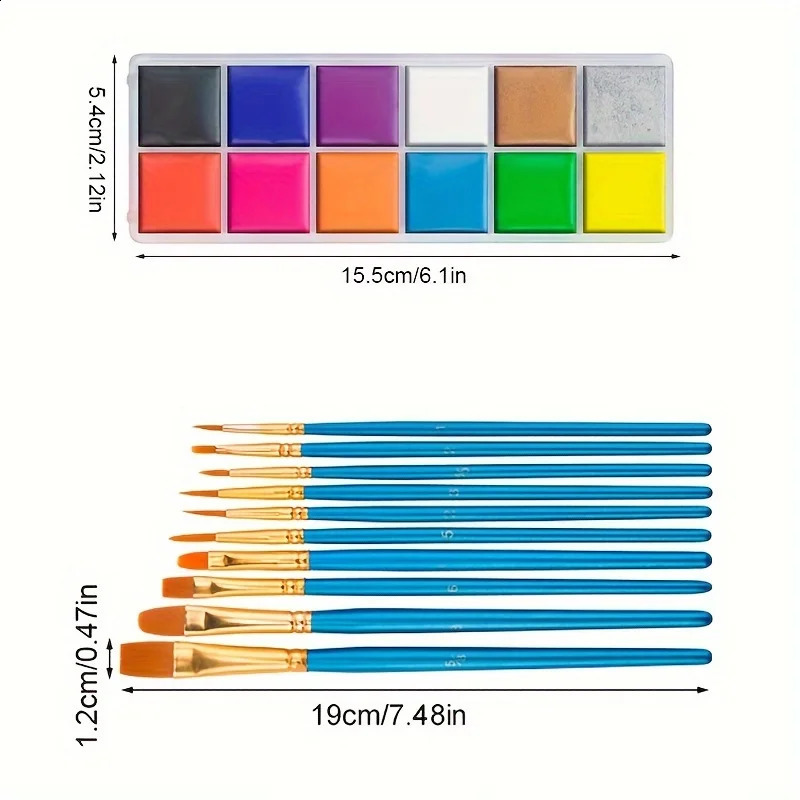12 colors fluorescent paint with brushes and stickers and body art paint UV luminous fluorescent party beauty and makeup 240829