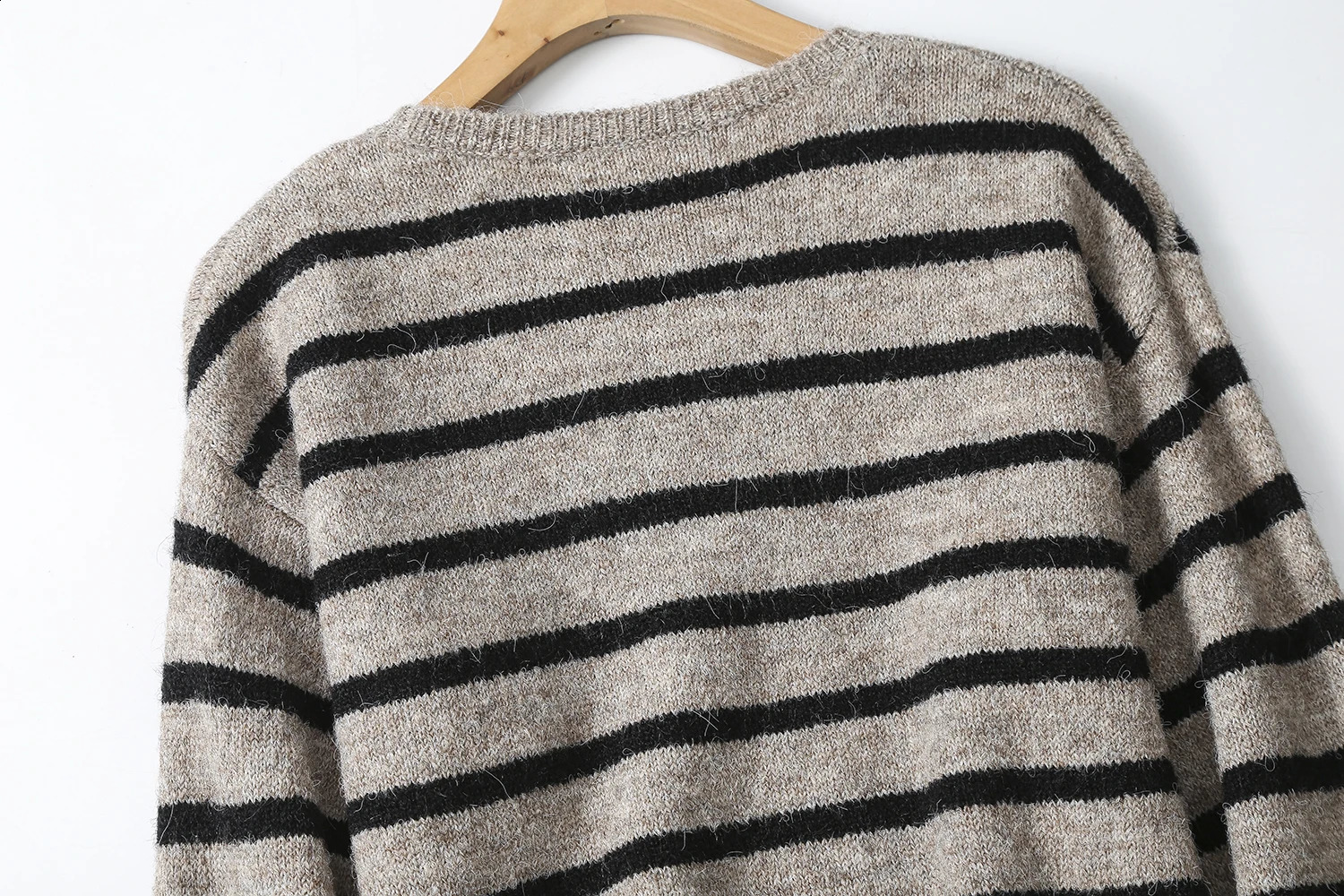 Ethereal MD Womens Casual Lazy Soft Wax Striped Cream Neck Sweater 240827