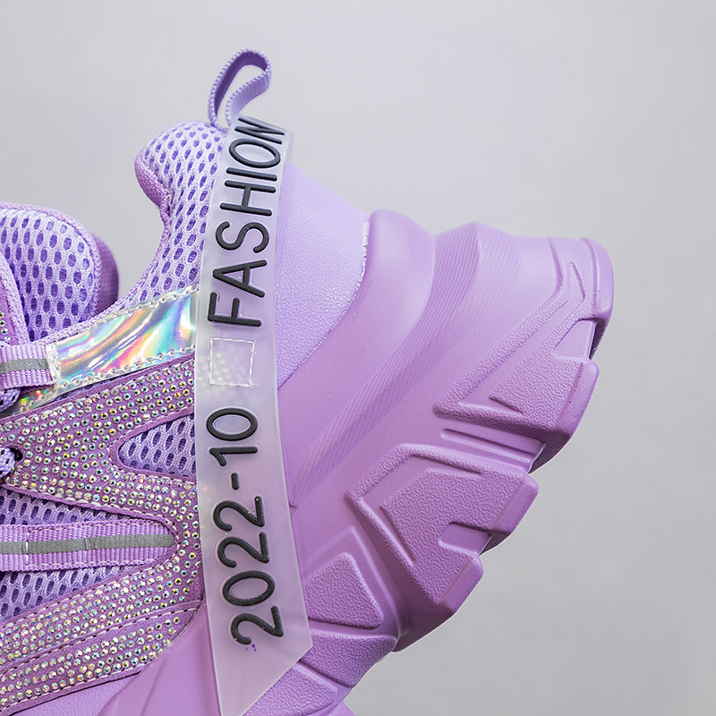 High Quality Women Chunky Sneakers 2024 Fashion Purple Sport Shoes Luxury Bling Rhinestone Women's Casual Tennis Shoes Ladies PU