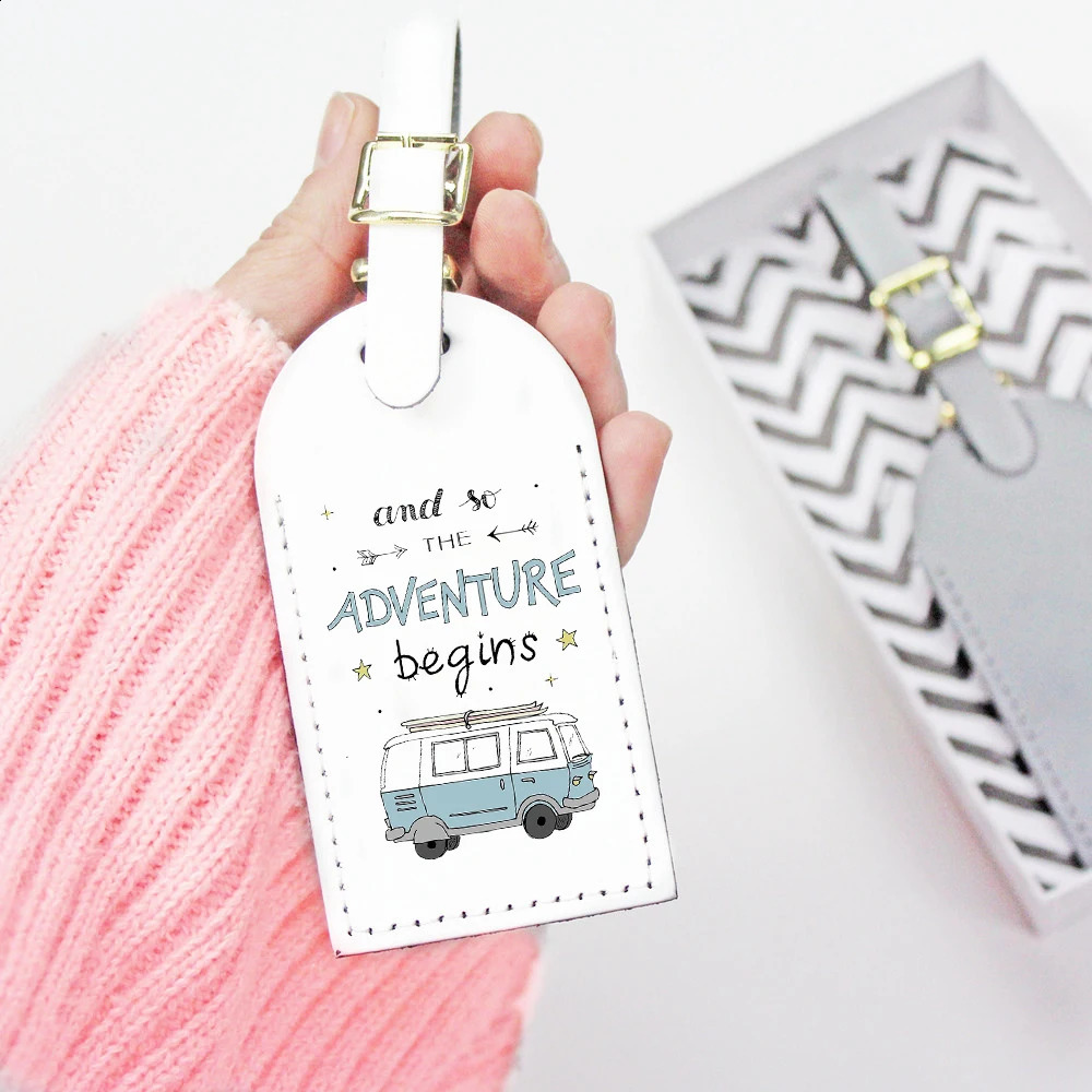 And So The Adventure Begins Print Pu Leather Luggage Tag Suitcase Identifier Label Baggage Boarding Tags Travel Accessorie Gifts 240829
