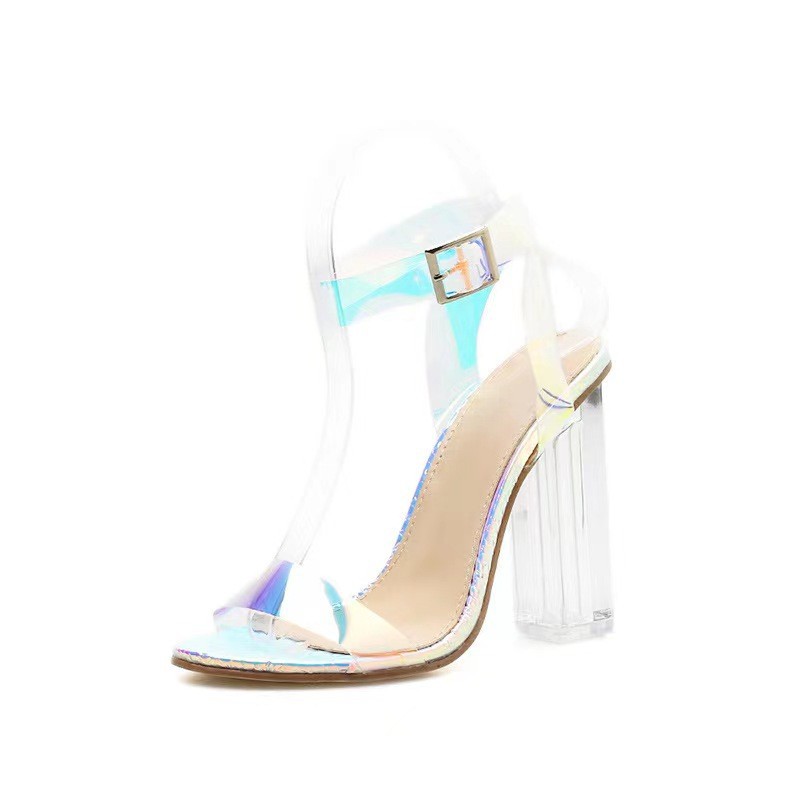 2025 NEW High Crystal for Women Multicolor Transparent Strap Thick Heel Peep Toe Sandals Sexy One strap Women s Shoes ccf s