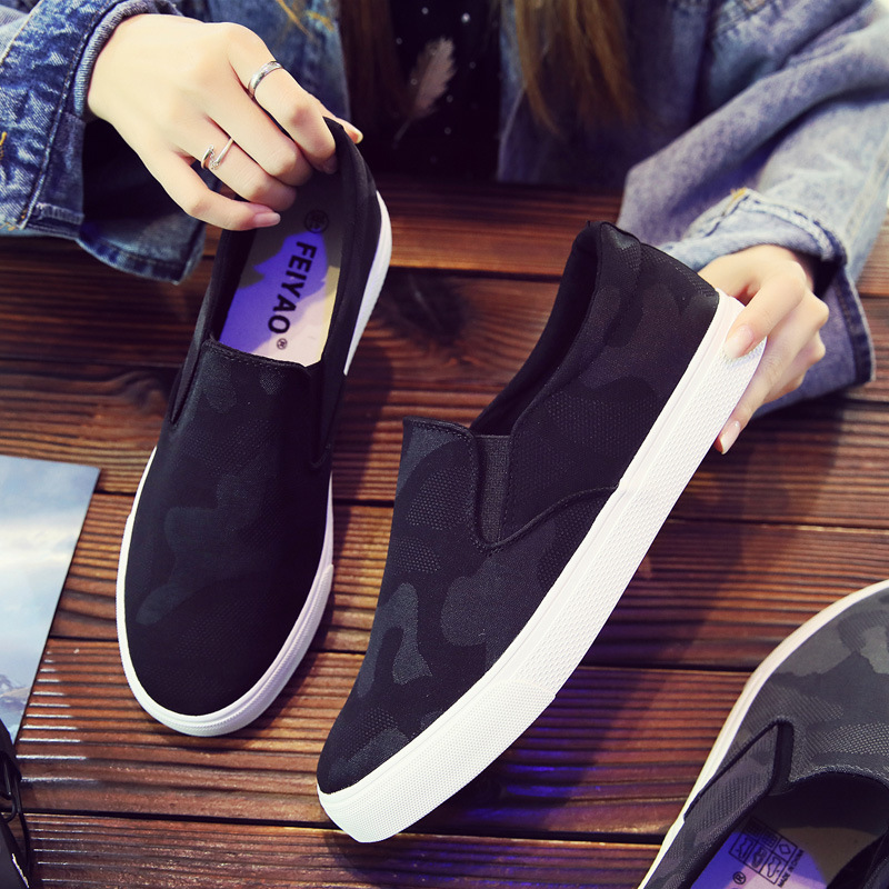 Casual Fashionable Men's Loafers Camouflage One Pedal Lazy Thick Canvas Mens Shoes a44 edd3