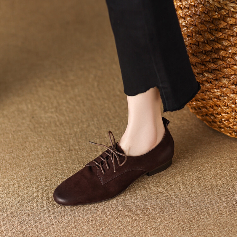Spring NEW Sheep Suede Square Toe Chunky for Solid Low Heel Women Pumps New Simple Lace-up Shoes 899b