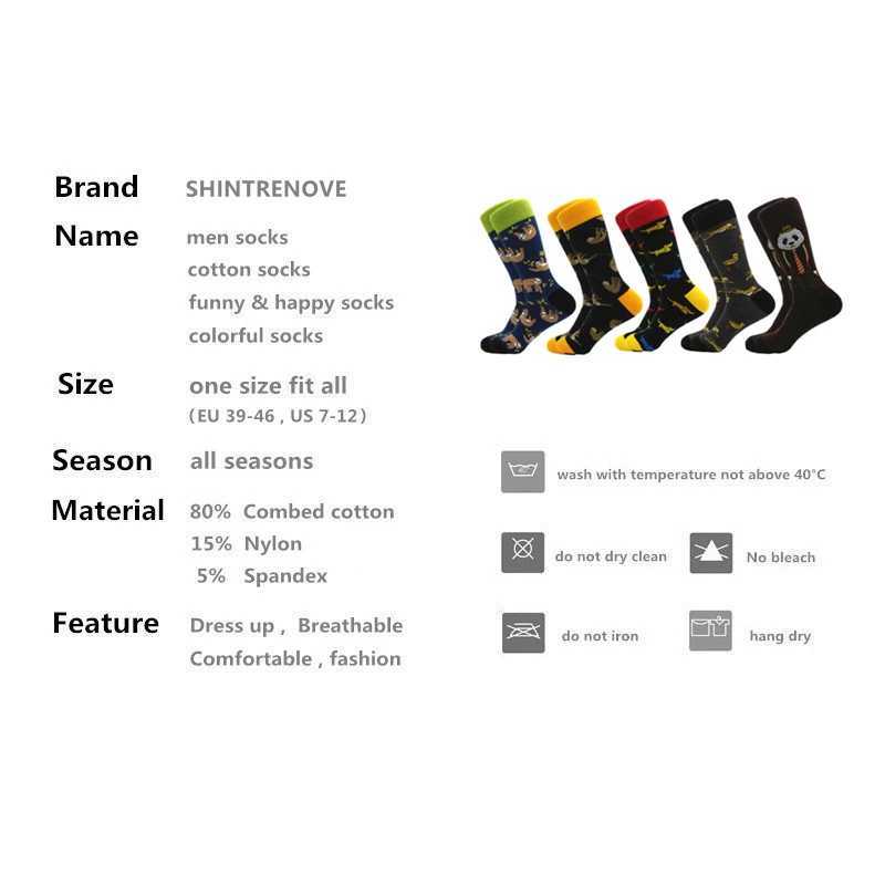 Men's Socks 5 Pairs/Lot Mens Socks Casual Combed Cotton Happy Man Socks With Print Animal High Quality Compression Funny Socks Men Y240830KA4F