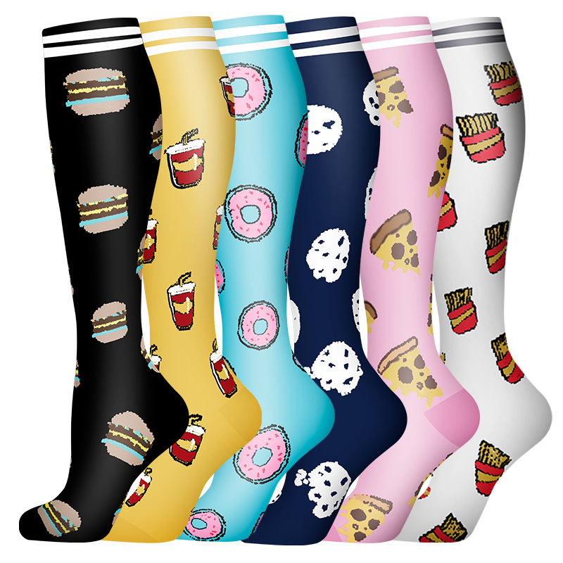 Pattern combination calf for outdoor sports and fiess, elastic micro compression leg soc