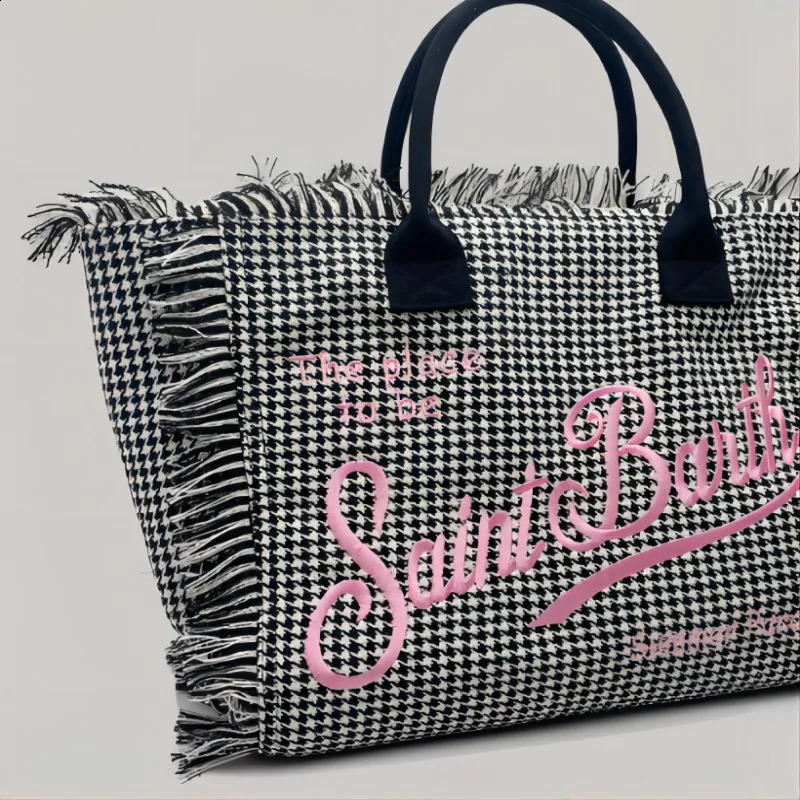 Casual Travel Beach Thousand Bird Check Handmade Tassel Bags Tote Ladies Large Capacity Handbags 240830 4