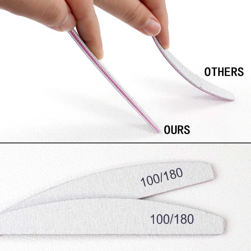 10pcs professional nail file sandpaper sturdy thick nail file buffer machine manual polishing half moon lime nail tool 100/180 180/240 W240829