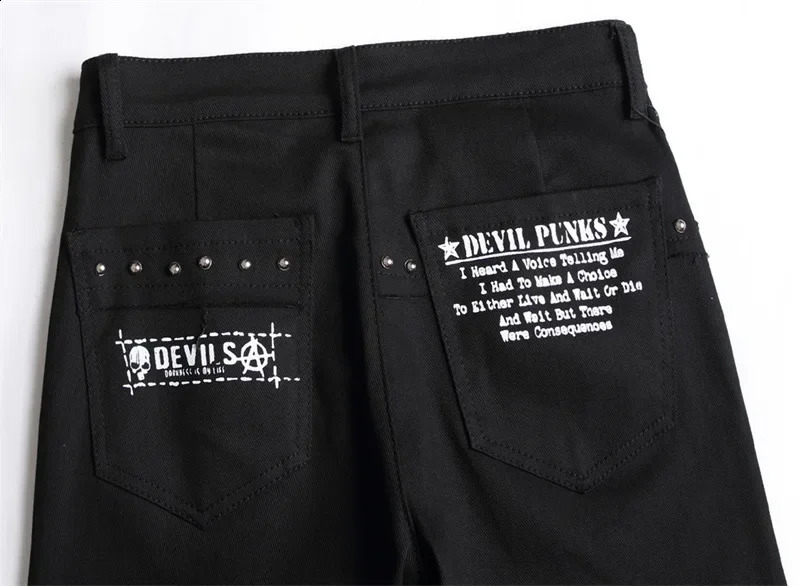 Mens patchwork patch rivet jeans hip-hop letter printed straight denim pants teenage fashion ultra-thin elastic jeans Trouser 240829