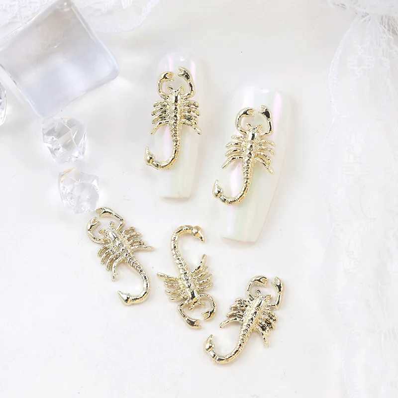10 pieces of luxurious scorpion alloy nail charm gold retro silver nail supplies jewelry 3D punk 10 * 19mm scorpion handmade accessories W240829