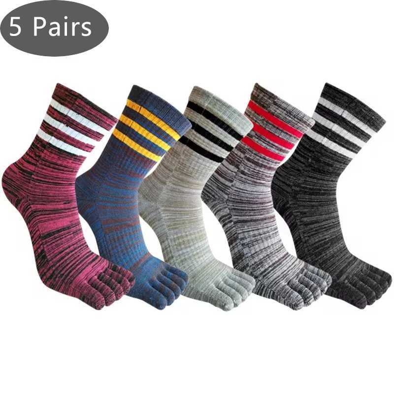 Men's Socks 5 Pairs Man Sport Toe Socks Cotton Striped Colorful Compression Sweat-Absorbing Deodorant Fitness Travel 5 Finger Short Socks Y240830