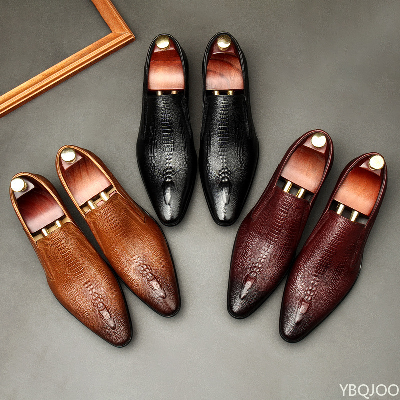 Handmade Mens Wedding Oxford Shoes Black Khaki Genuine Leather Brogue Men's Dress Shoes Slip On Business Formal Shoes For Men